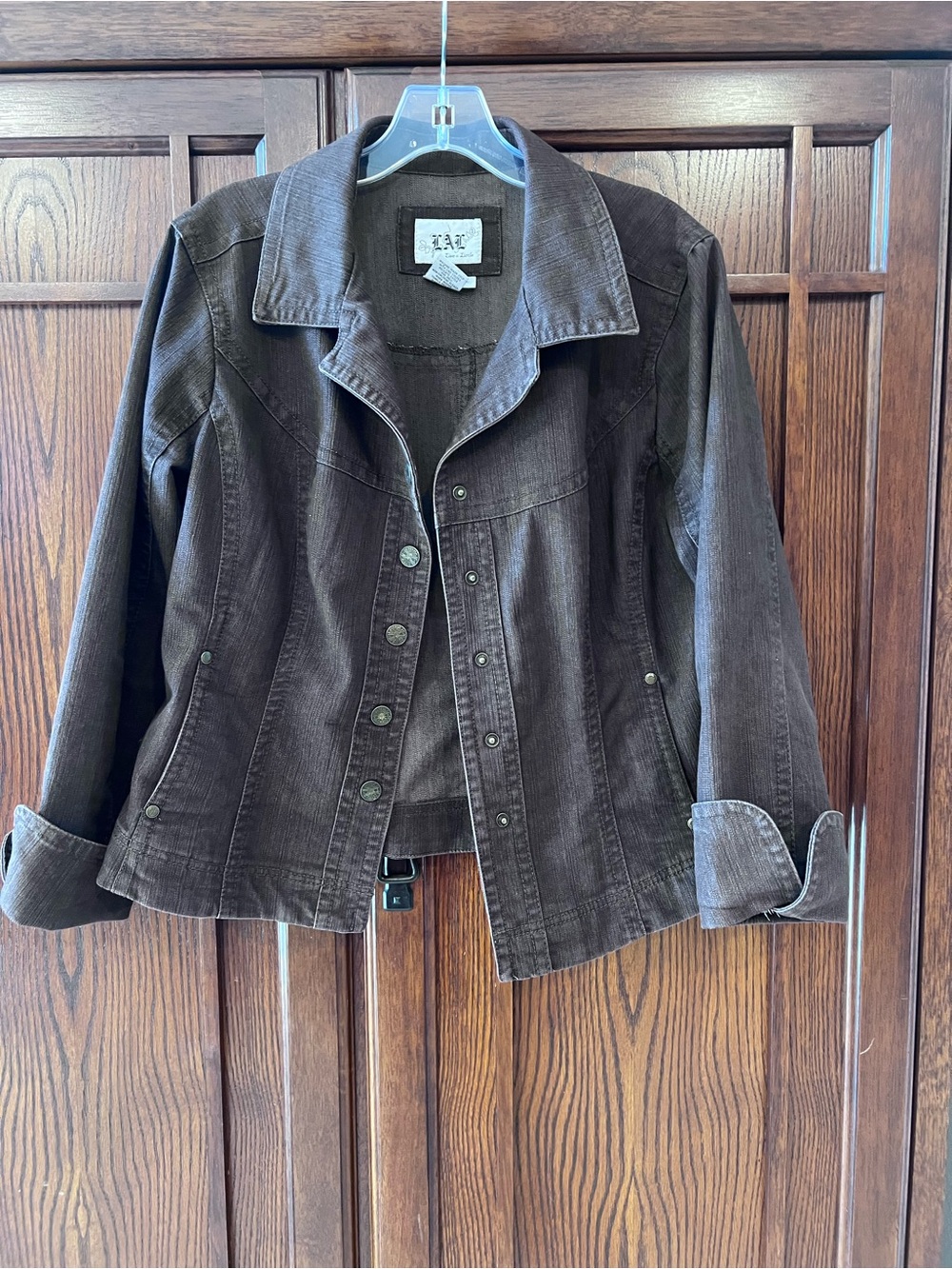 Trucker Jacket Boho Women Size L
Vintage Live A Little Brown Pinwale Corduroy
